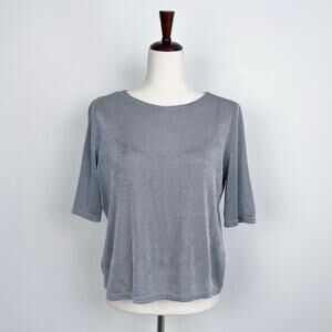 Scott McClintock Millennium Y2K Sparkly Silver Sheer Mesh Short Sleeve Top LARGE